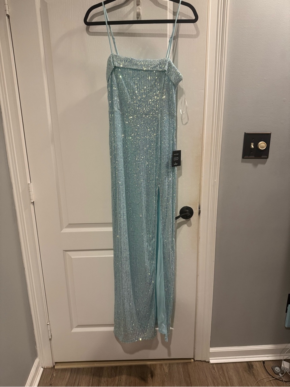 Lulu's Sparkling Aqua Sequin Spaghetti Strap Dress